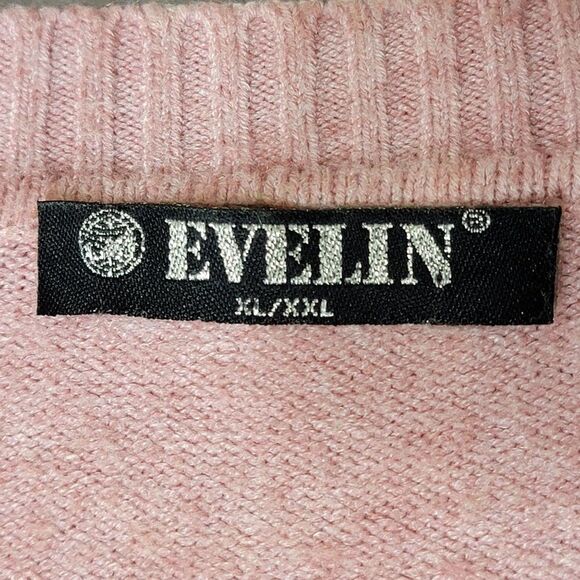 Evelin Italian Cable Knit Sweater Womens M Pink Vneck Long Sleeve Modal Barbie - Picture 6 of 10